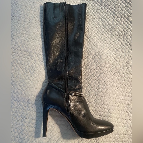 Nine West black leather platform boots size 10 - Picture 2 of 4